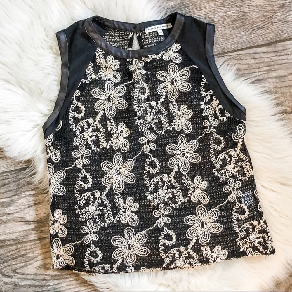 Search For Sanity Black Tan Crochet Knit Top